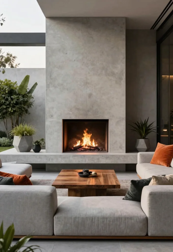 10 Best Outdoor Fireplace Surround Ideas for Cozy Patios 3 10 Best Outdoor Fireplace Surround Ideas for Cozy Patios 3. Sleek Concrete Styling 0