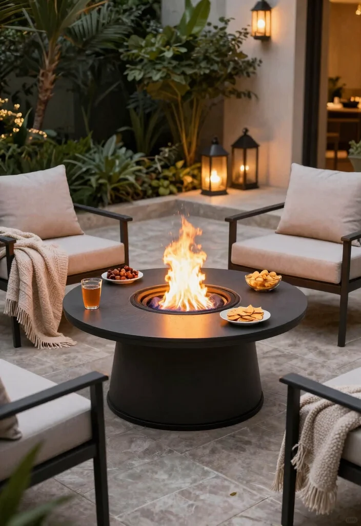 10 Best Outdoor Gas Fireplace Ideas for Easy Warmth 5 10 Best Outdoor Gas Fireplace Ideas for Easy Warmth 5. Fire Table with Gas Features 0