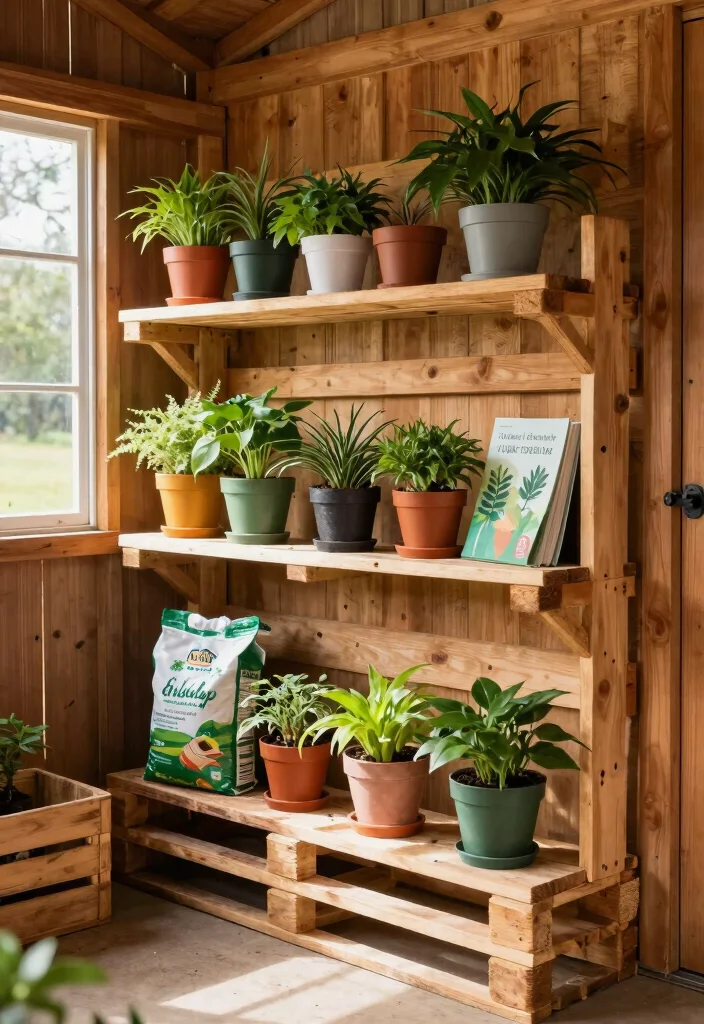 10 Best Tuff Shed Storage Ideas and Custom Upgrades for Small Space Gardening 2. Repurposed Pallet Shelving 0