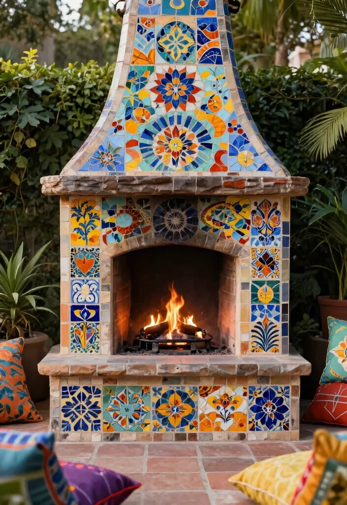 10 Stunning Outdoor Fireplace Tile Ideas (Modern Look) 24 10 Stunning Outdoor Fireplace Tile Ideas Modern Look 4. Artistic Mosaic Tiles 0
