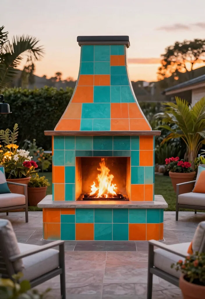 10 Stunning Outdoor Fireplace Tile Ideas (Modern Look) 36 10 Stunning Outdoor Fireplace Tile Ideas Modern Look 6. Bold Color Blocks 0