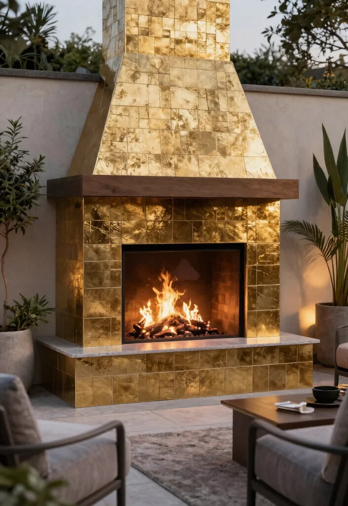 10 Stunning Outdoor Fireplace Tile Ideas (Modern Look) 38 10 Stunning Outdoor Fireplace Tile Ideas Modern Look 8. Metallic Accents 0