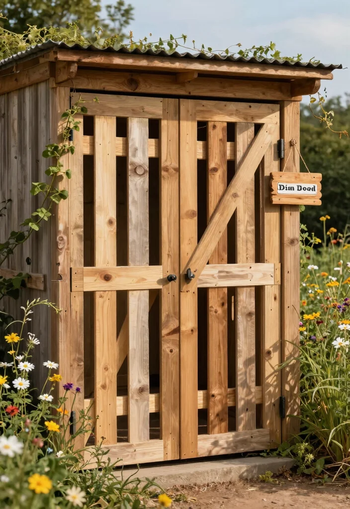 10 Stylish Storage Shed Entrance Ideas to Upgrade Your Build 5. Rustic Pallet Door 0