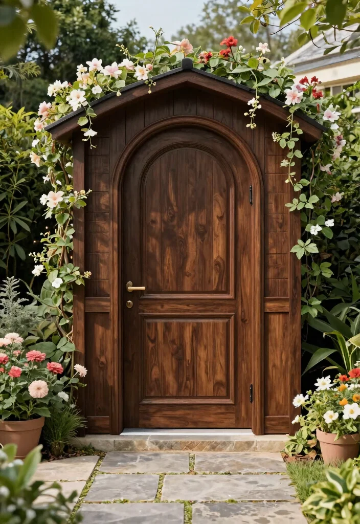 10 Stylish Storage Shed Entrance Ideas to Upgrade Your Build 9. Elegant Arched Doorway 0