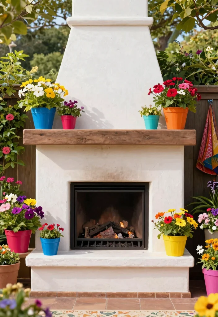 11 Beautiful Outdoor Fireplace Mantle Ideas to Decorate 51 11 Beautiful Outdoor Fireplace Mantle Ideas to Decorate 11. Colorful Accents 0