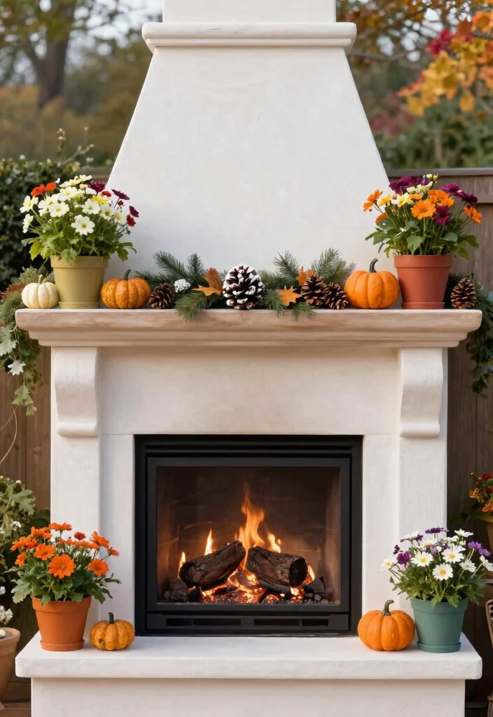 11 Beautiful Outdoor Fireplace Mantle Ideas to Decorate 15 11 Beautiful Outdoor Fireplace Mantle Ideas to Decorate 5. Seasonal Decor for Year Round Appeal 0