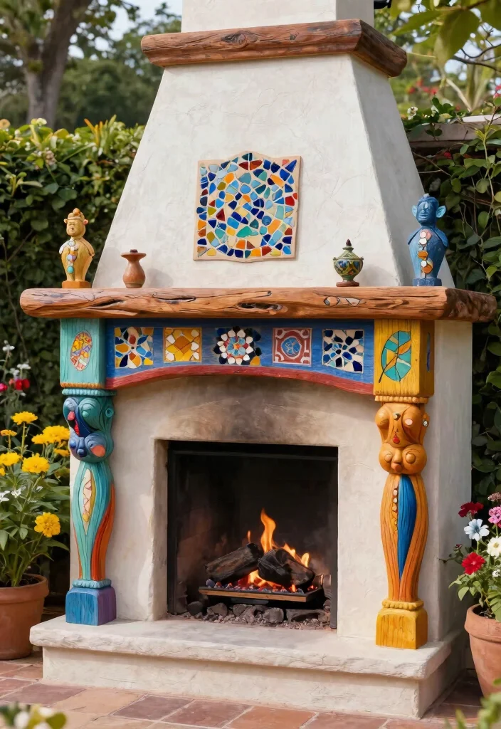 11 Beautiful Outdoor Fireplace Mantle Ideas to Decorate 27 11 Beautiful Outdoor Fireplace Mantle Ideas to Decorate 7. Artistic Touches 0