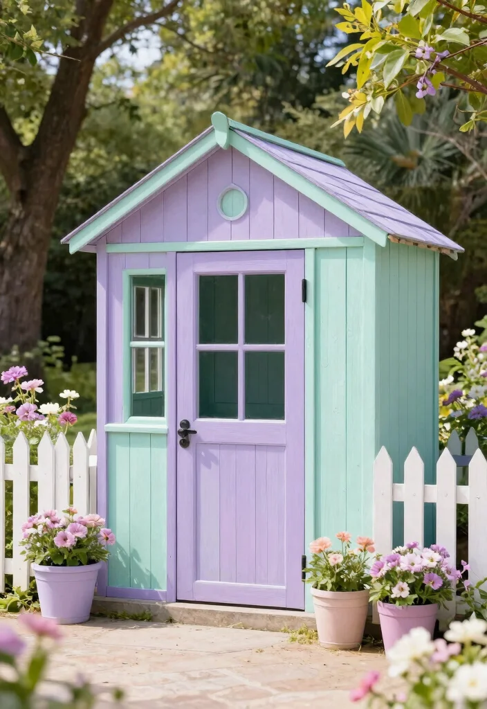 11 Best Storage Shed Paint Ideas to Match Your Home 2. Soothing Pastels for a Cottage Feel 0