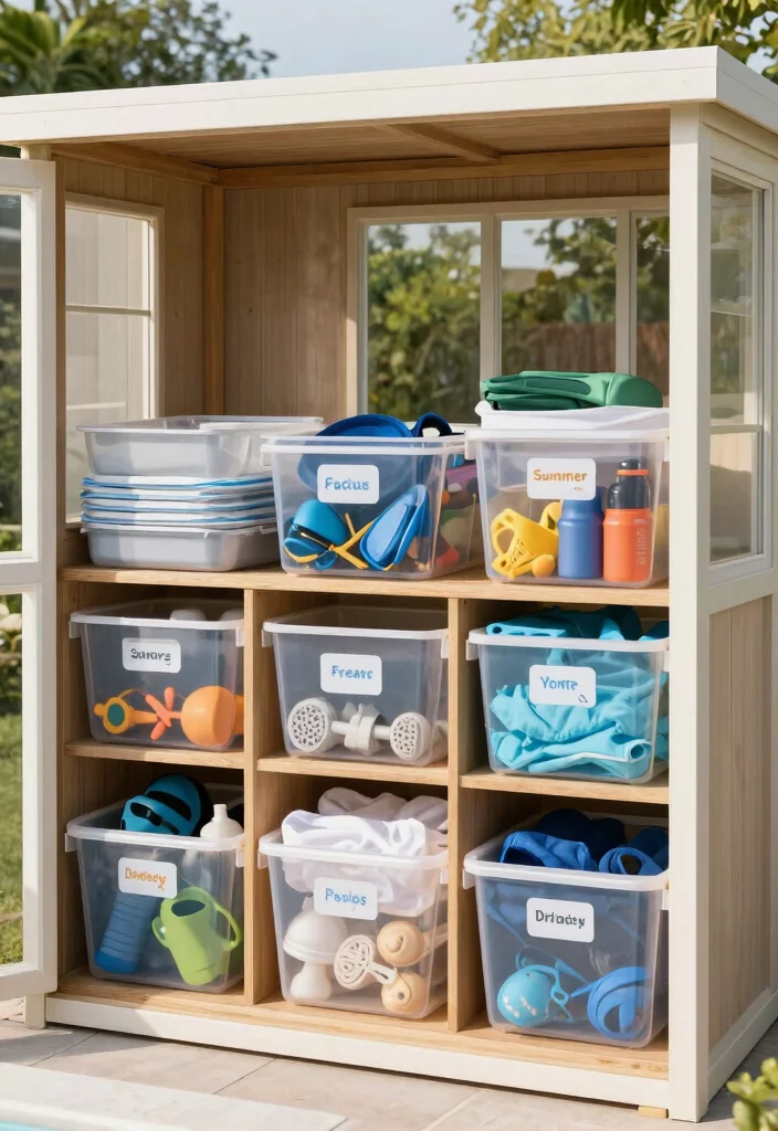 11 Brilliant Pool Shed Organization Ideas for Summer Gear 10. Seasonal Gear Rotation System 0