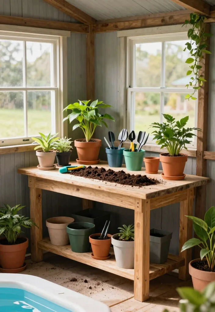 11 Brilliant Pool Shed Organization Ideas for Summer Gear 11. Incorporating a Mini Potting Station 0