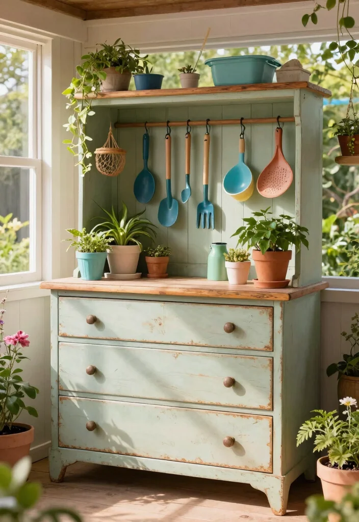 11 Brilliant Pool Shed Organization Ideas for Summer Gear 3. Repurposed Vintage Furniture 0