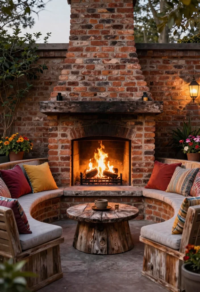 11 Classic Outdoor Brick Fireplace Ideas (Timeless) 4 11 Classic Outdoor Brick Fireplace Ideas Timeless 4. Built in Seating Surround 0