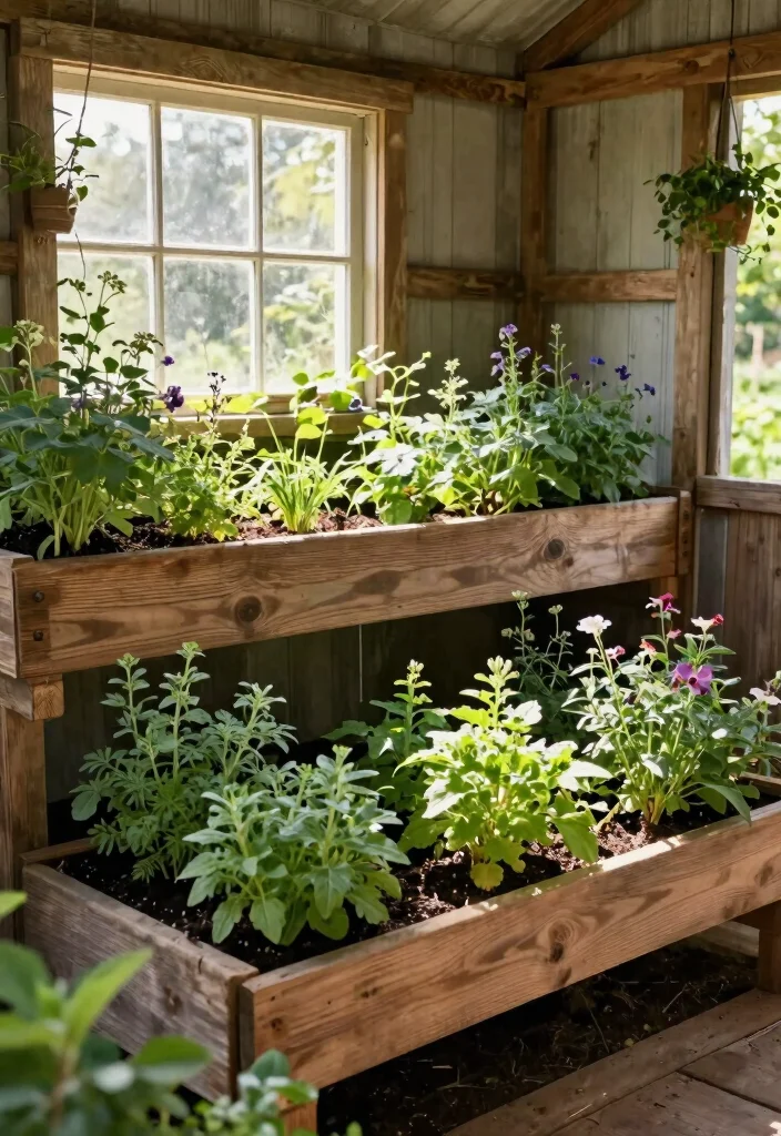 11 Clever Shed Interior Ideas for Vertical Gardening Storage Layouts 9. Raised Plant Beds on Shelves 0