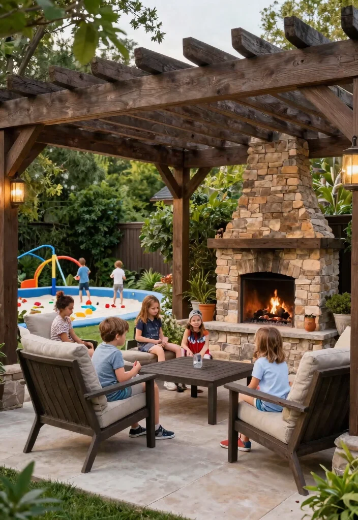 11 Dreamy Outdoor Fireplace Pergola Backyard Ideas 10. Family Friendly Spaces 0