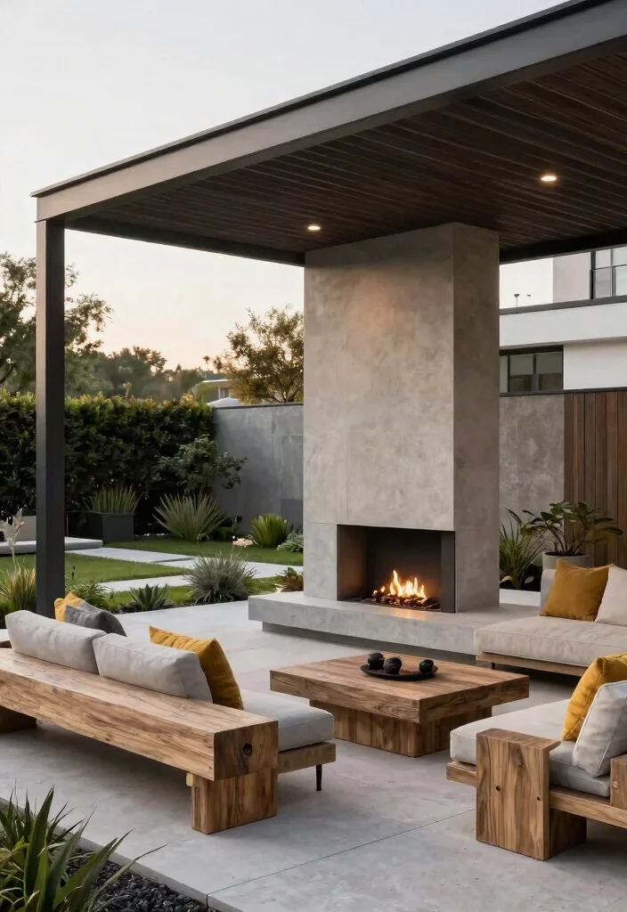 11 Dreamy Outdoor Fireplace Pergola Backyard Ideas 2. Modern Minimalism 0