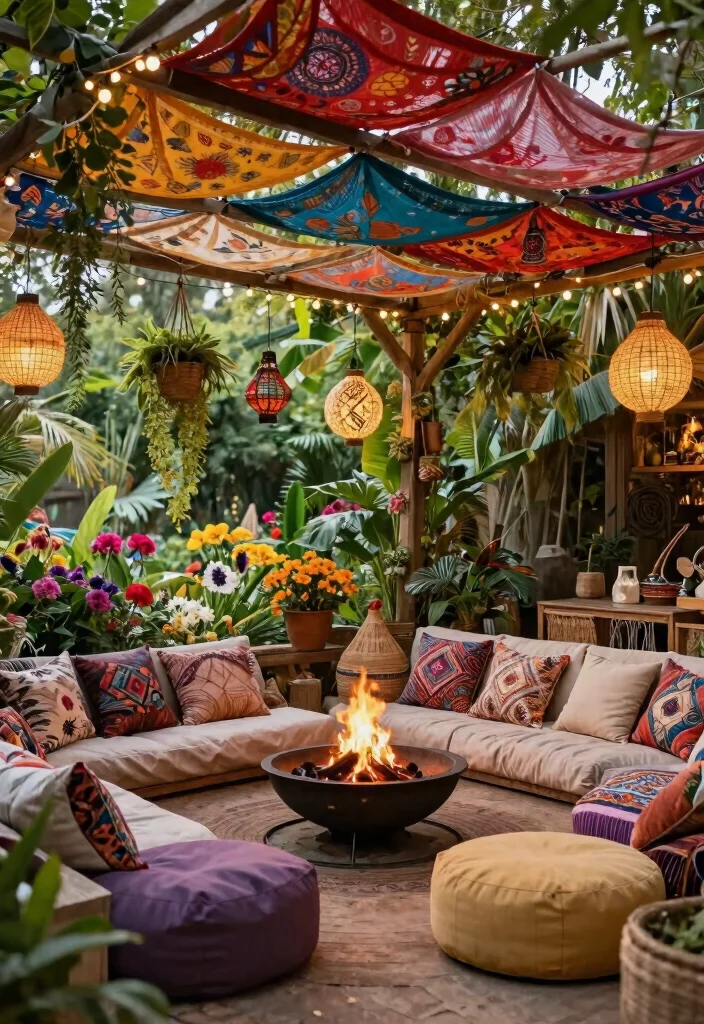 11 Dreamy Outdoor Fireplace Pergola Backyard Ideas 3. Bohemian Vibes 0