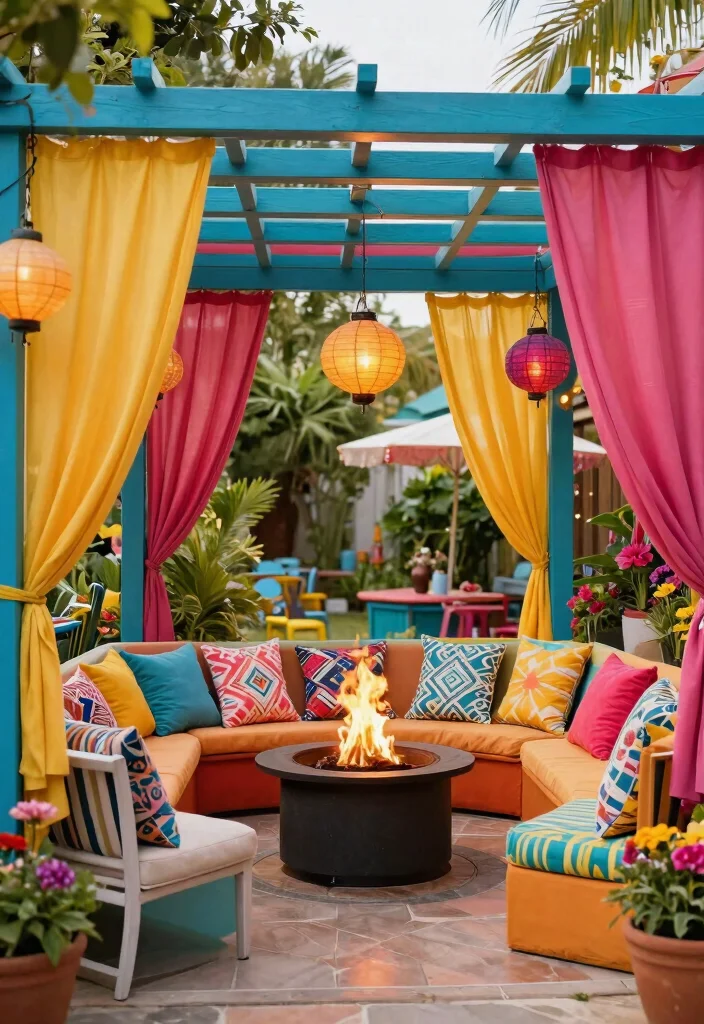 11 Dreamy Outdoor Fireplace Pergola Backyard Ideas 8. Colorful Accents 0