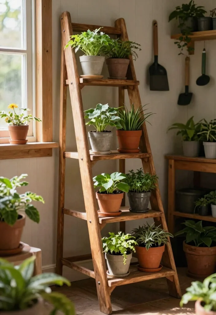 11 Functional Potting Shed Storage Ideas for Gardeners 6 11 Functional Potting Shed Storage Ideas for Gardeners 6. Ladder Garden Storage 0