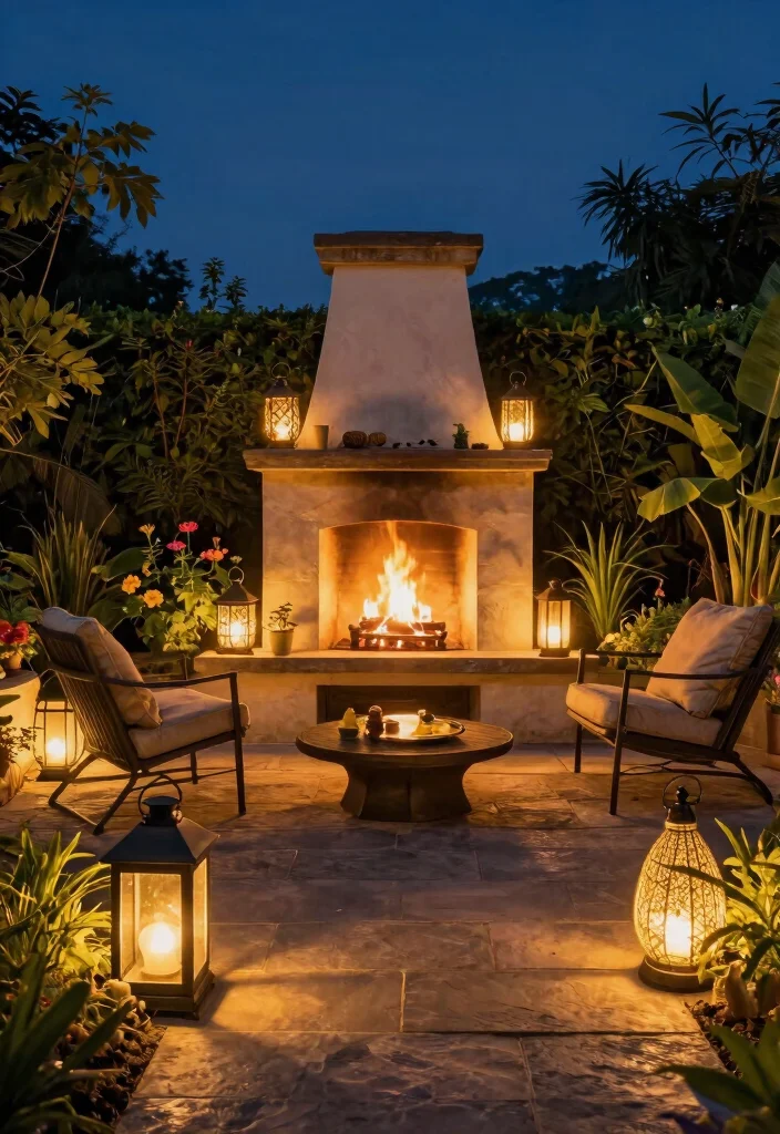 11 Magical Outdoor Fireplace Lighting Ideas for a Cozy Garden Ambiance 1. Solar Lanterns for Sustainable Lighting 0
