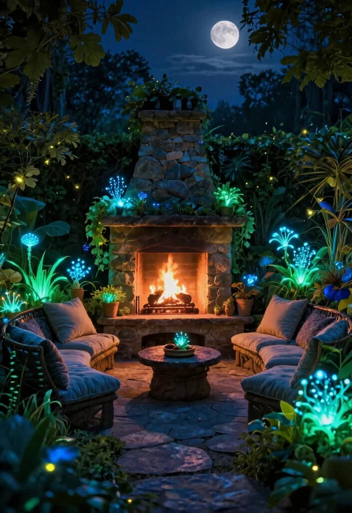 11 Magical Outdoor Fireplace Lighting Ideas for a Cozy Garden Ambiance 2. Bioluminescent Plants 0