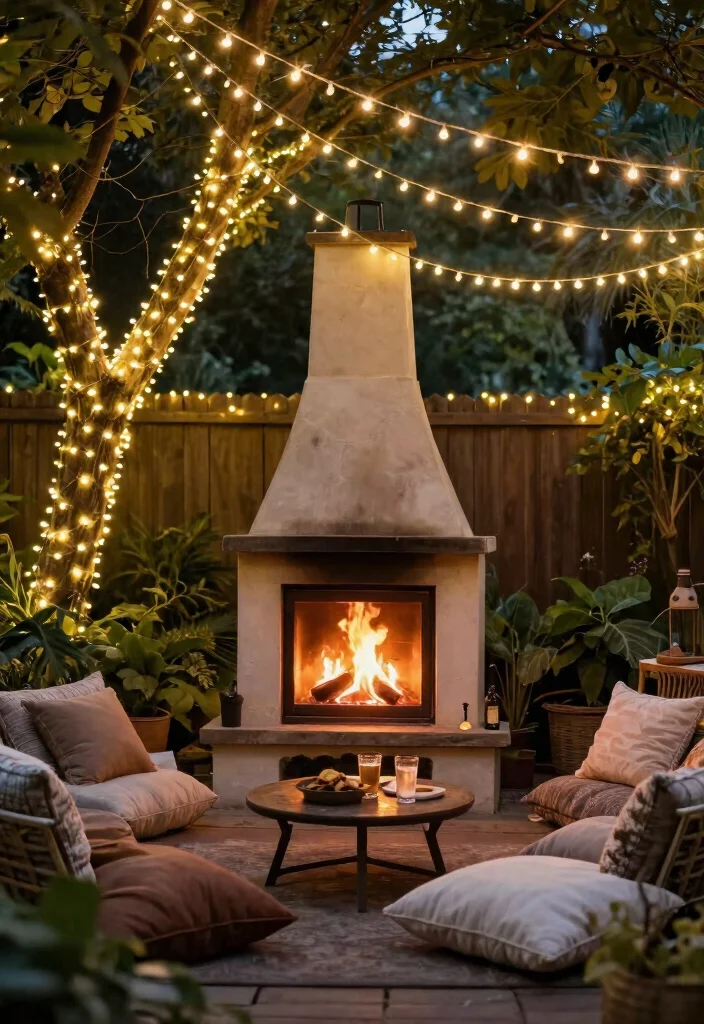 11 Magical Outdoor Fireplace Lighting Ideas for a Cozy Garden Ambiance 3. String Lights for a Cozy Touch 0
