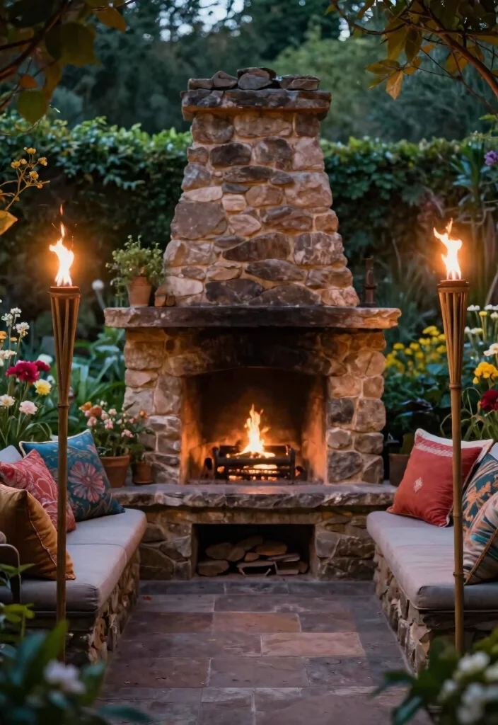 11 Magical Outdoor Fireplace Lighting Ideas for a Cozy Garden Ambiance 4. Torches for Bold Statements 0
