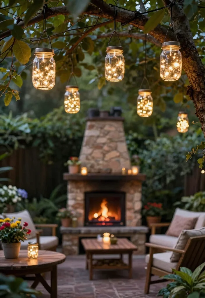 11 Magical Outdoor Fireplace Lighting Ideas for a Cozy Garden Ambiance 9. Upcycled Mason Jar Lights 0