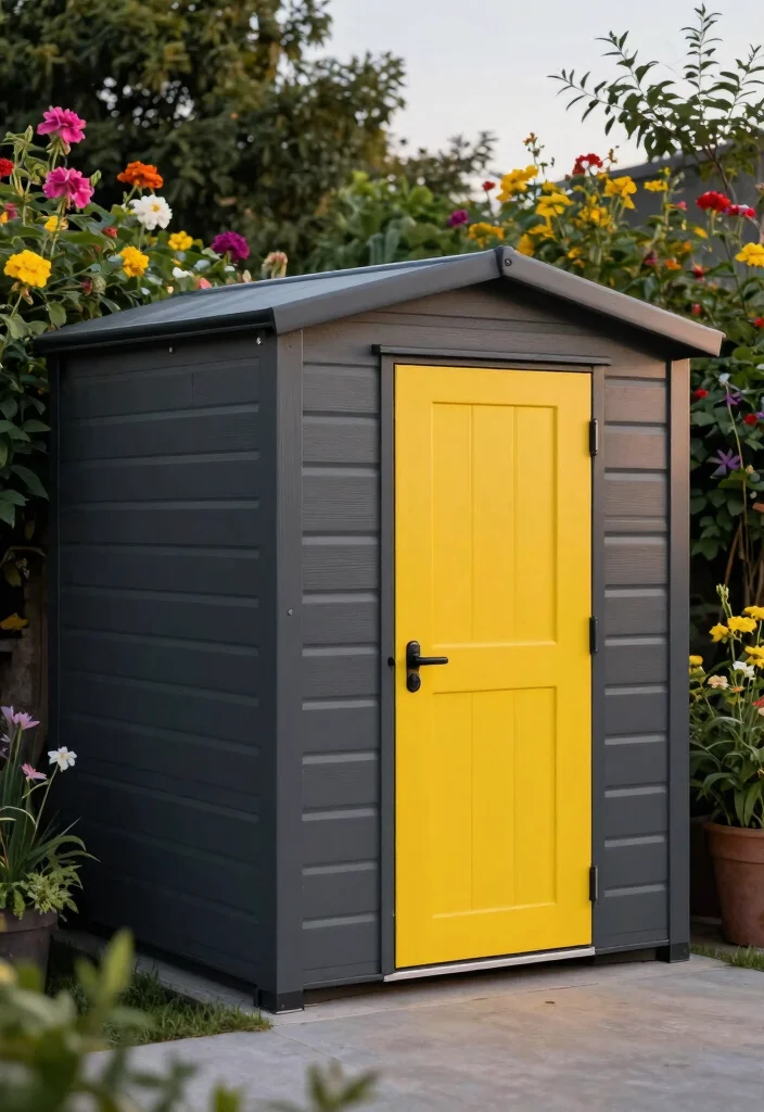 11 Modern Storage Shed Color Ideas for Curb Appeal 13 11 Modern Storage Shed Color Ideas for Curb Appeal 3. Bold Charcoal for a Contemporary Edge 0