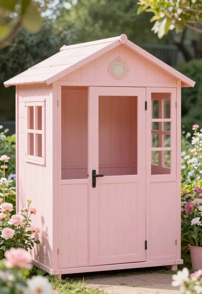 11 Modern Storage Shed Color Ideas for Curb Appeal 46 11 Modern Storage Shed Color Ideas for Curb Appeal 6. Soft Blush for a Feminine Touch 0