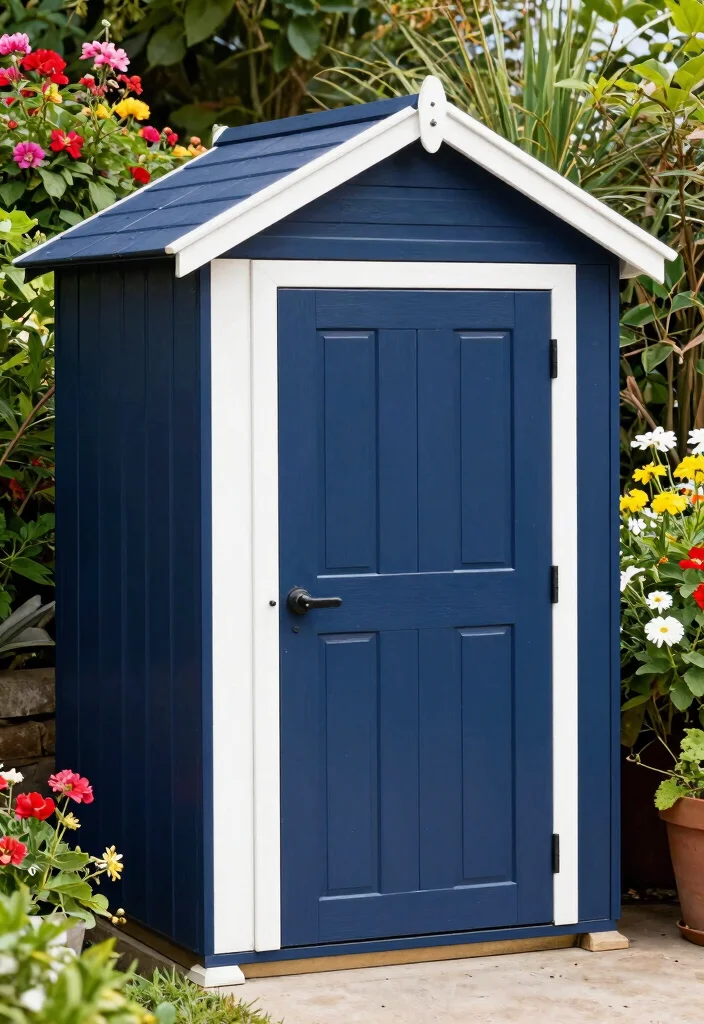 11 Modern Storage Shed Color Ideas for Curb Appeal 47 11 Modern Storage Shed Color Ideas for Curb Appeal 7. Classic Navy for a Bold Contrast 0