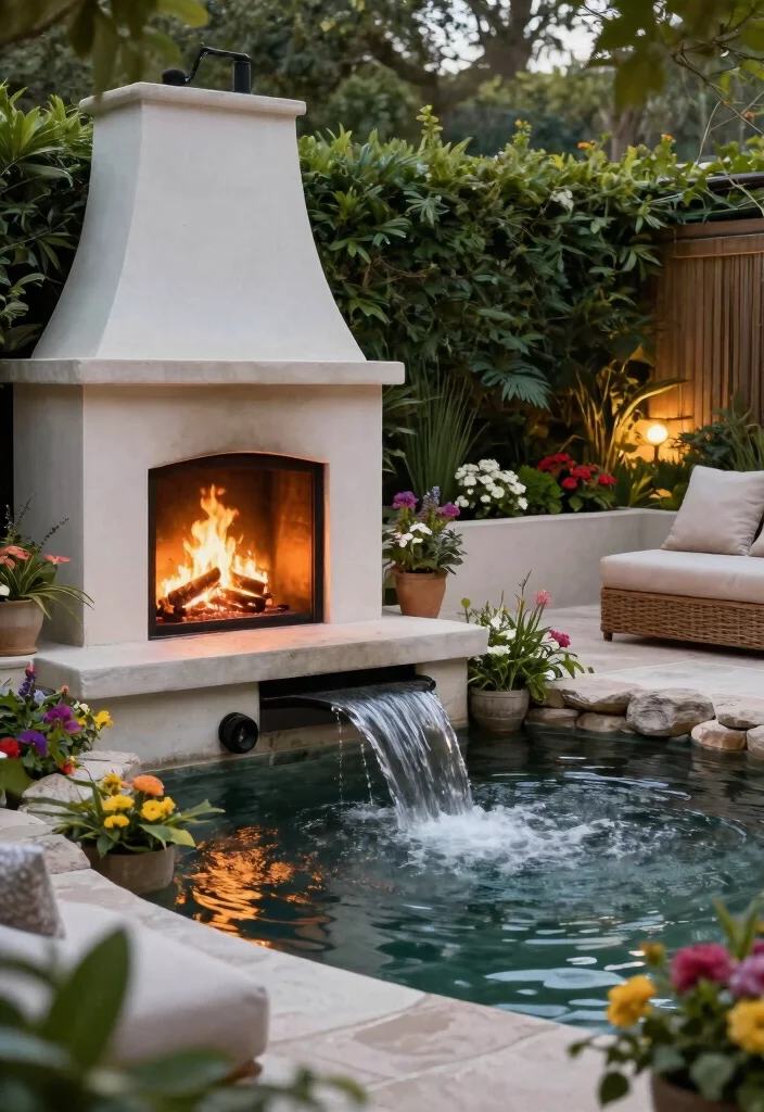 11 Outdoor Fireplace Ideas for Covered Decks and Screened-in Porches 7 11 Outdoor Fireplace Ideas for Covered Decks and Screened in Porches 7. Outdoor Fireplace with Water Features 0