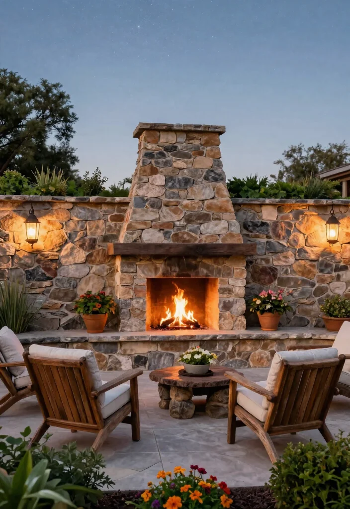 11 Outdoor Patio Concepts with Fireplace Retaining Walls 1. Natural Stone Elegance 0