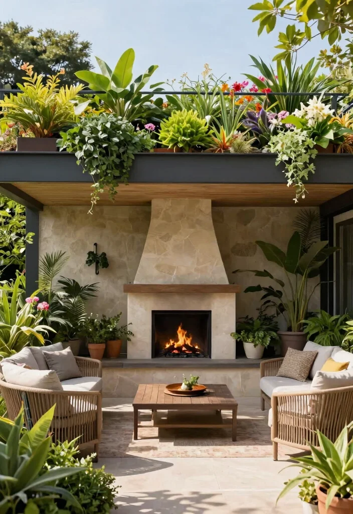 11 Outdoor Patio Concepts with Fireplace Retaining Walls 11. Green Roof Patios 0