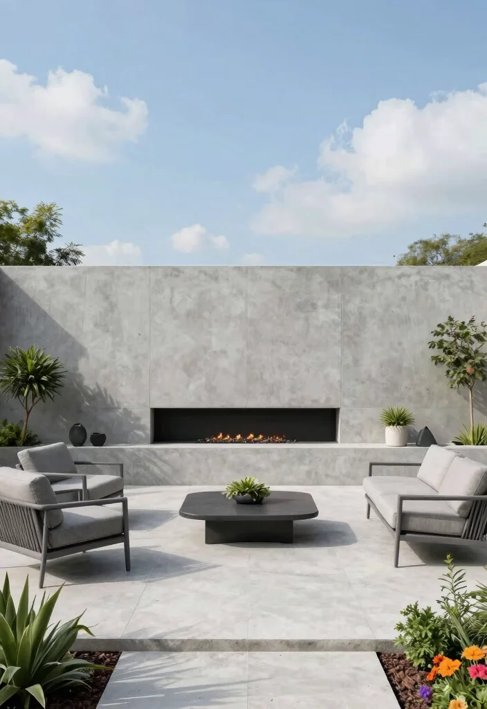 11 Outdoor Patio Concepts with Fireplace Retaining Walls 2. Modern Minimalism 0