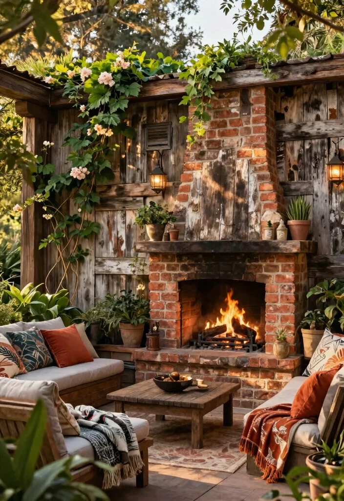 11 Outdoor Patio Concepts with Fireplace Retaining Walls 3. Rustic Charm with Reclaimed Wood 0