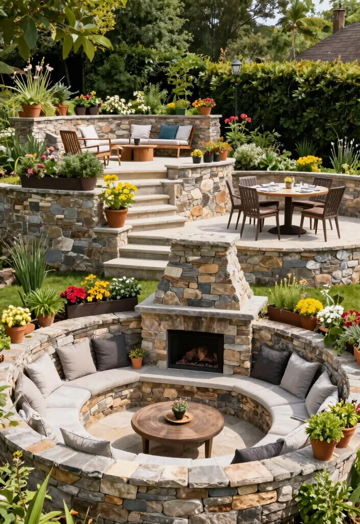 11 Outdoor Patio Concepts with Fireplace Retaining Walls 5. Multi Level Patios 0