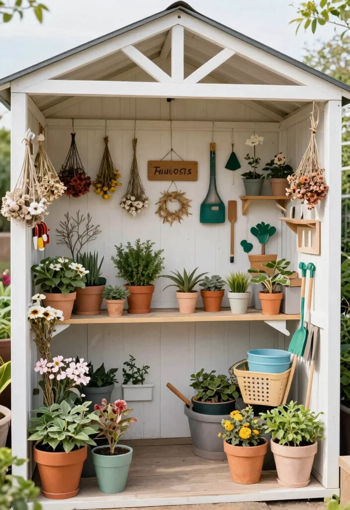 11 Simple 10x12 Storage Shed Organization Ideas for Vertical Gardening 11. Crafty Displays 0