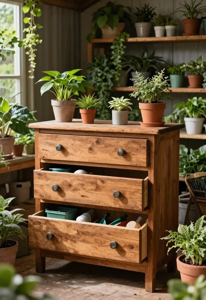 11 Simple 10x12 Storage Shed Organization Ideas for Vertical Gardening 3. Repurposed Furniture 0