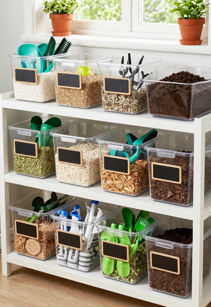 11 Simple 10x12 Storage Shed Organization Ideas for Vertical Gardening 4. Tool Storage Bins 0