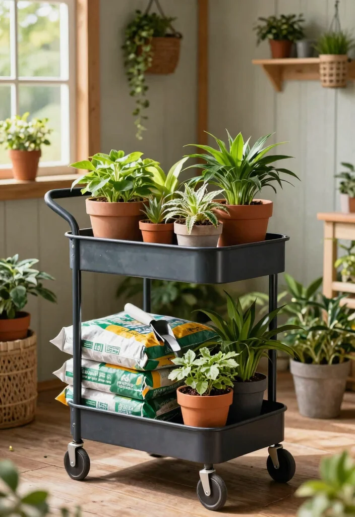 11 Simple 10x12 Storage Shed Organization Ideas for Vertical Gardening 7. Mobile Carts for Flexibility 0