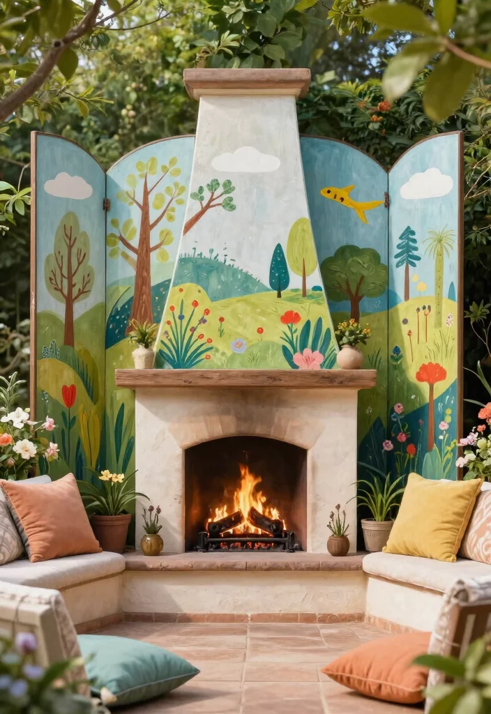 11 Stylish Outdoor Fireplace Door Ideas (Safe & Chic) 7 11 Stylish Outdoor Fireplace Door Ideas Safe Chic 7. Painted Canvas Screens 0