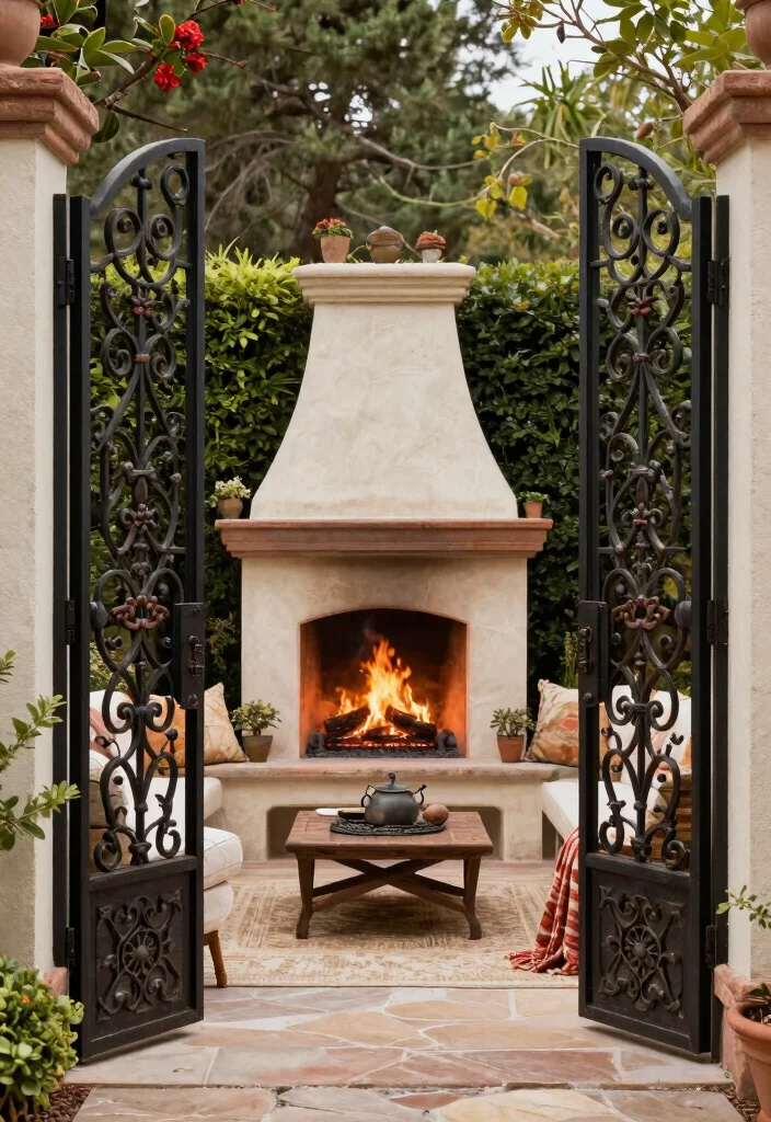 11 Stylish Outdoor Fireplace Door Ideas (Safe & Chic) 9 11 Stylish Outdoor Fireplace Door Ideas Safe Chic 9. Decorative Iron Gates 0
