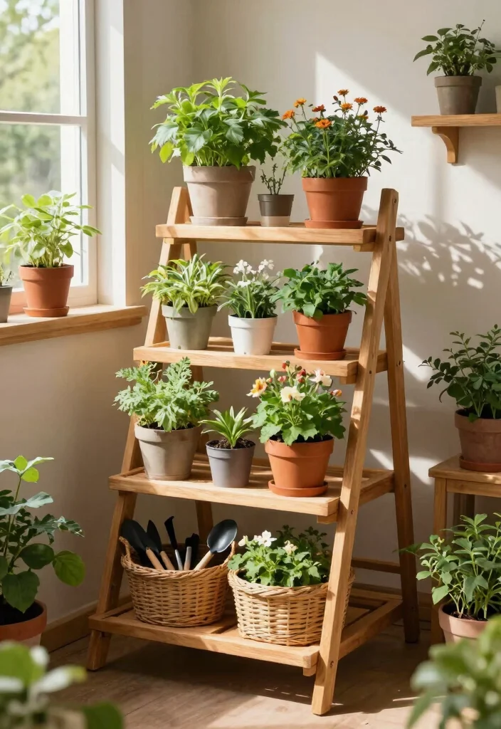 13 Aesthetic She Shed Storage Ideas for Small Urban Gardens 3. Tiered Plant Stands 0