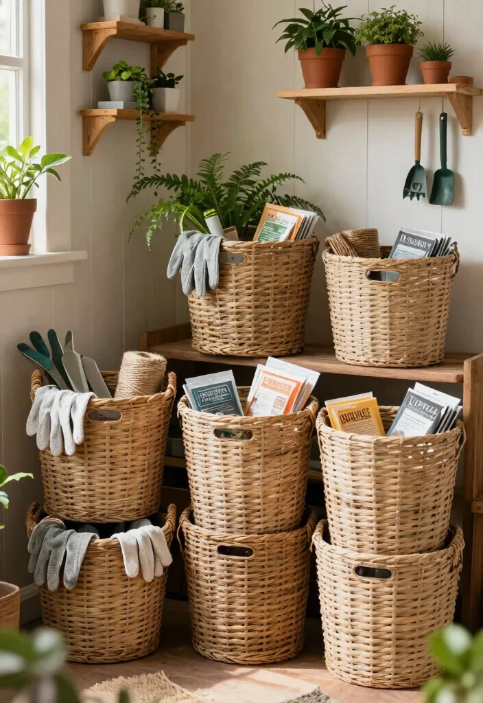 13 Aesthetic She Shed Storage Ideas for Small Urban Gardens 4. Decorative Storage Baskets 0