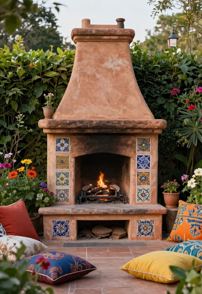 13 Authentic Outdoor Wood Fireplace Ideas Warm Vibe 4. Vintage Clay Fireplace 0