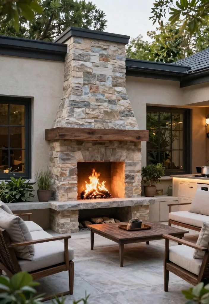 13 Authentic Outdoor Wood Fireplace Ideas Warm Vibe 5. Integrated Outdoor Wood Fireplace 0