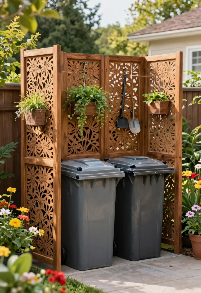 13 Clever Garbage Bin Storage Shed Ideas Hide Trash 4. Decorative Screen Panels 0