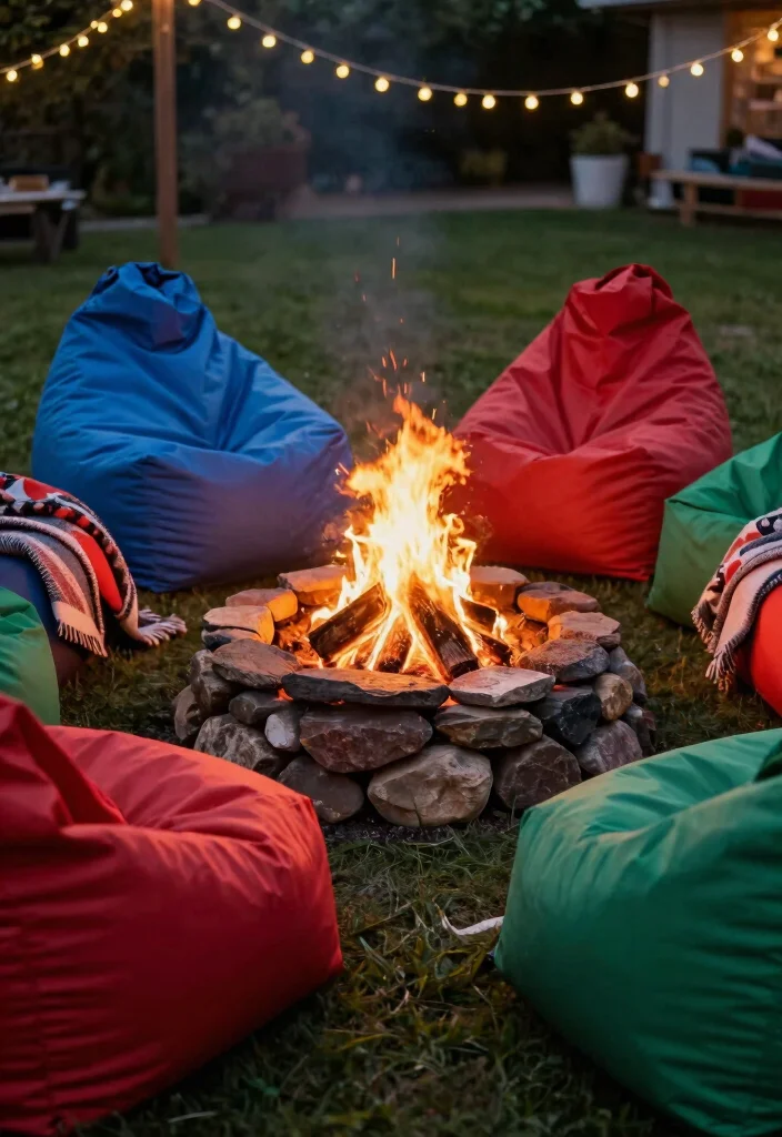13 Cozy Outdoor Fireplace Seating Ideas for Gatherings 12. Bean Bags for Casual Comfort 0