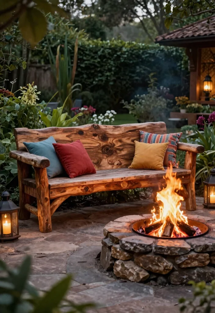 13 Cozy Outdoor Fireplace Seating Ideas for Gatherings 3. Rustic Wooden Benches 0