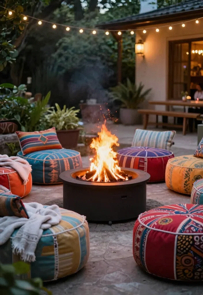 13 Cozy Outdoor Fireplace Seating Ideas for Gatherings 4. Chic Poufs 0